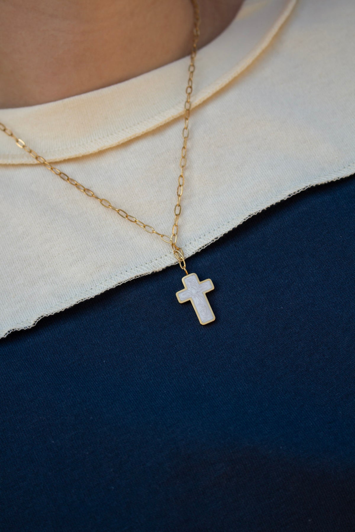 White Enamel Cross Necklace