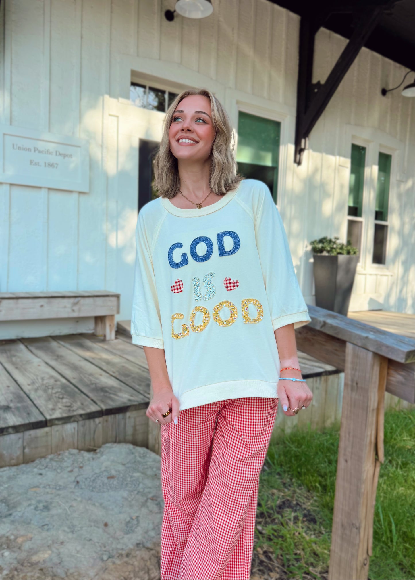 God is Good Patchwork Top