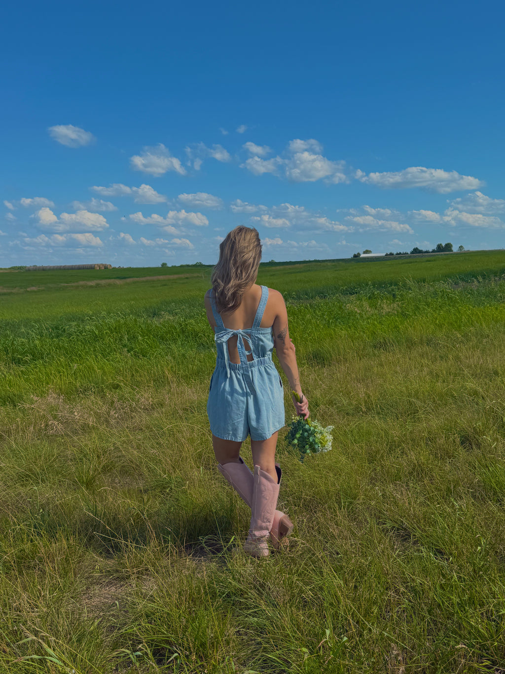 Bow Tie Denim Romper