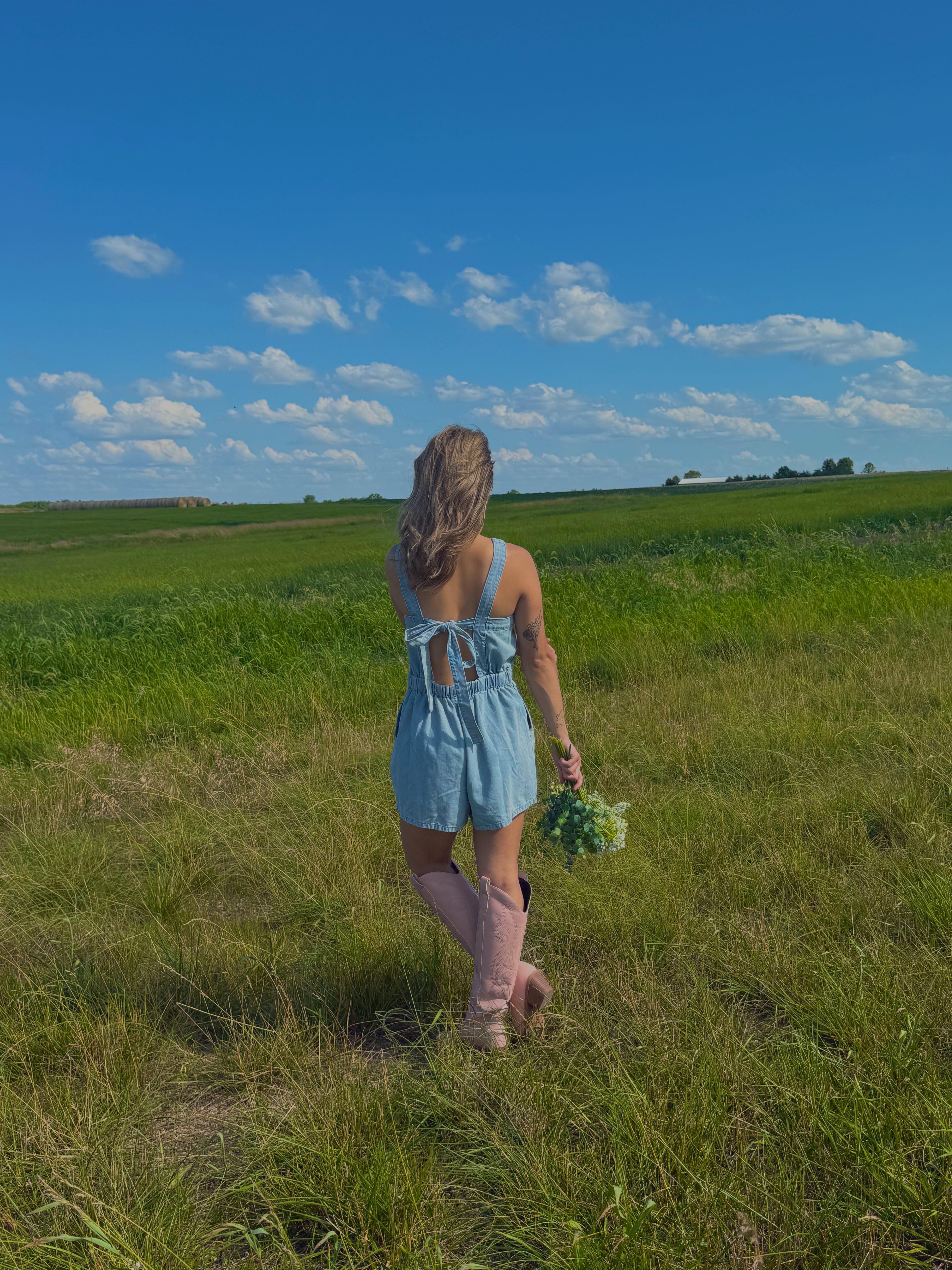 Bow Tie Denim Romper
